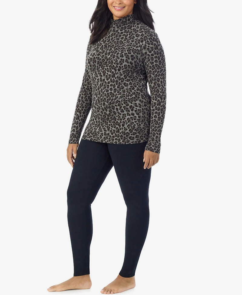 Cuddl Duds Plus Size Softwear with Stretch Turtleneck Animal-Print Long-Sleeve Top
