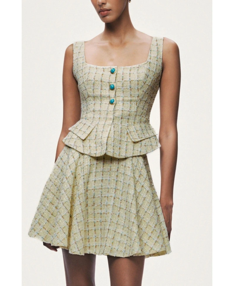 Nocturne Women's Plaid Square Neck Peplum Bustier