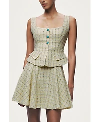 Nocturne Women's Plaid Square Neck Peplum Bustier