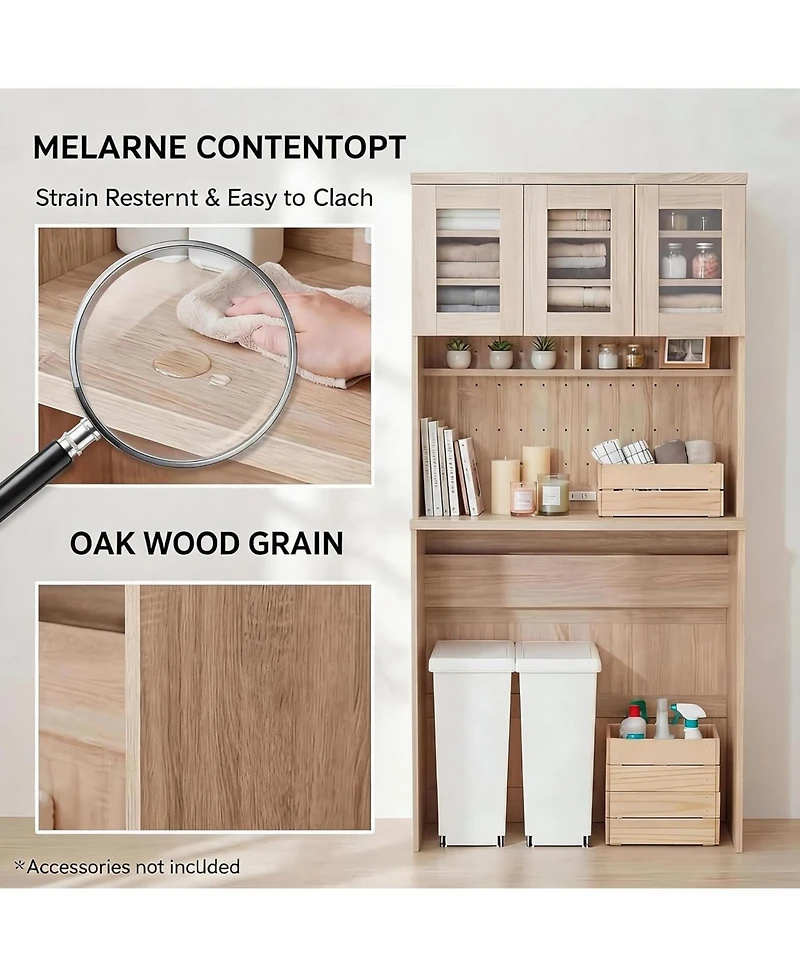 gaomon 71.5" H Kitchen Cabinet with Trash Can Storage – Kitchen Trash Can Cabinet with Microwave Stand, 35.4" Wide Kitchen Pantry for Dining Room