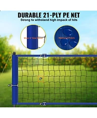 Sugift Portable Volleyball Net System with Adjustable Height Steel Poles Pvc Volleyball Pump Carrying Bag