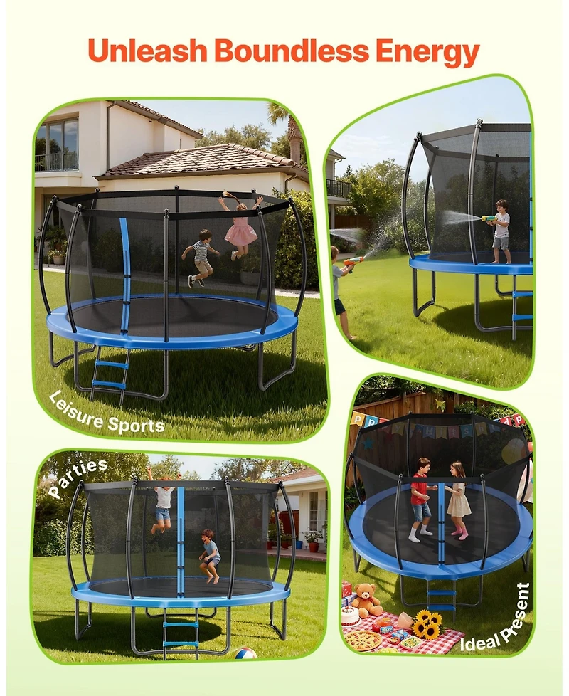 Sugift Recreational Trampoline With Enclosure Net Thickened Pad Astm Approved Max 400 lbs
