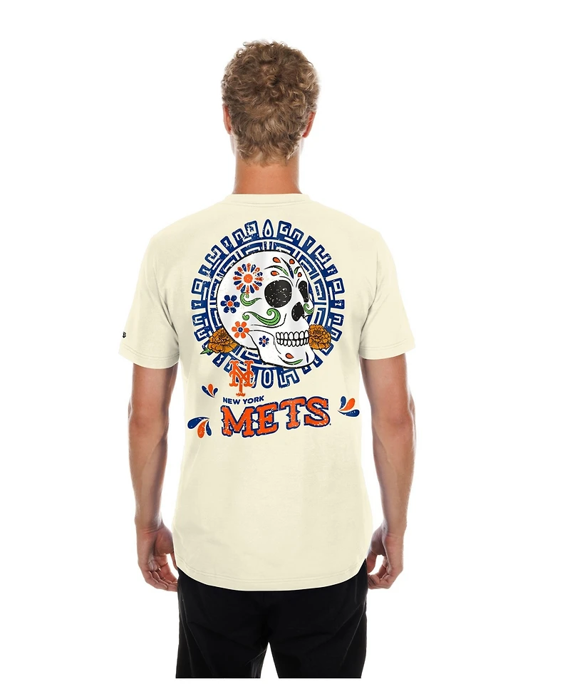 New Era Men's Natural York Mets Dia de los Muertos Sugar Skull T-Shirt
