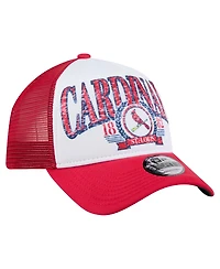 New Era Men's White St. Louis Cardinals Distressed 9FORTY A-Frame Adjustable Trucker Hat