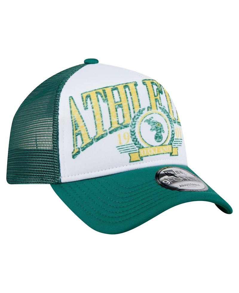 New Era Men's White/Kelly Green Oakland Athletics Cooperstown Collection Trucker A-Frame 9FORTY Adjustable Hat