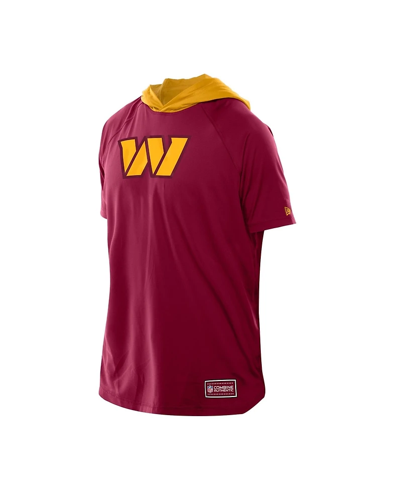 New Era Men's Scarlet Washington Commanders Combine Authentic Hooded Raglan Short-Sleeve T-Shirt
