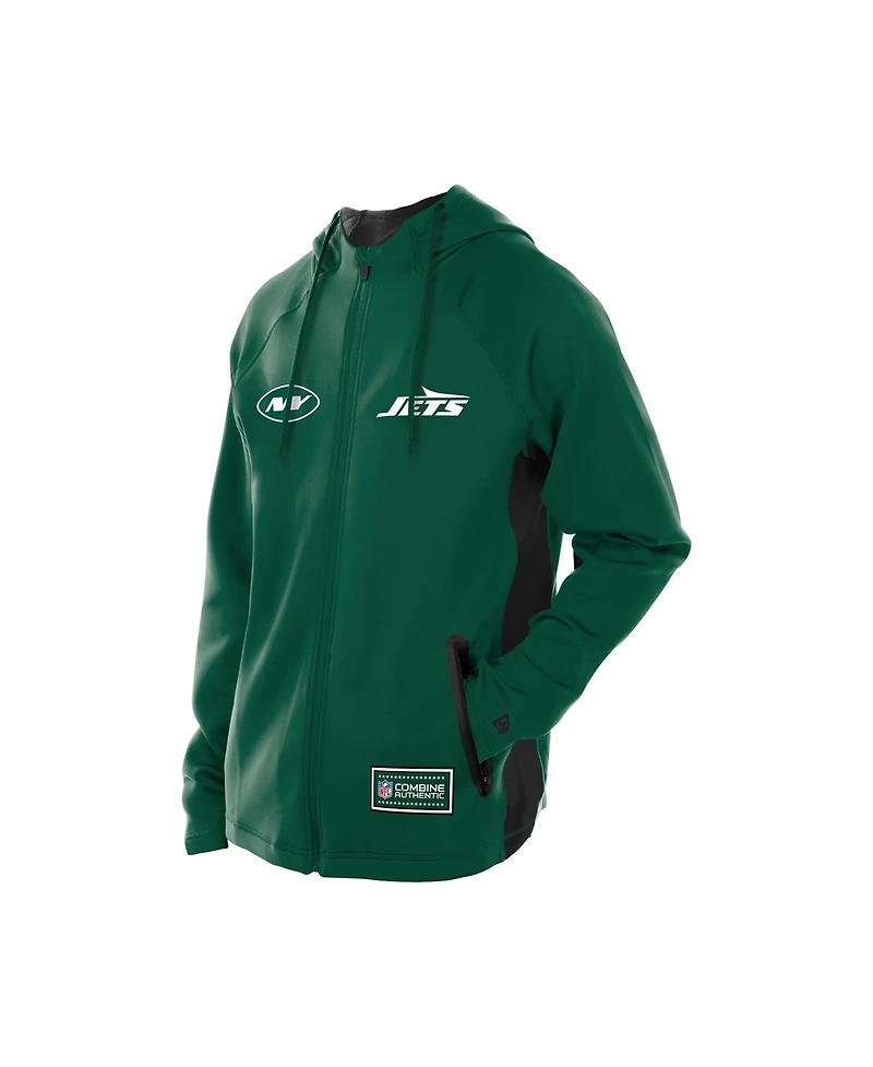 New Era Men's Green York Jets Combine Authentic Raglan Scuba Full-Zip Hoodie