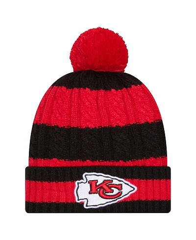 New Era Women's Red Kansas City Chiefs Braided Cuffed Pom with Knit Hat