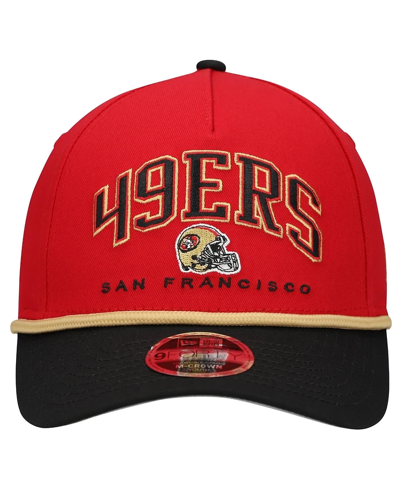 New Era Big Boys and Girls Scarlet/Black San Francisco 49ers Arch Coolera 9FORTY A-Frame Adjustable Hat