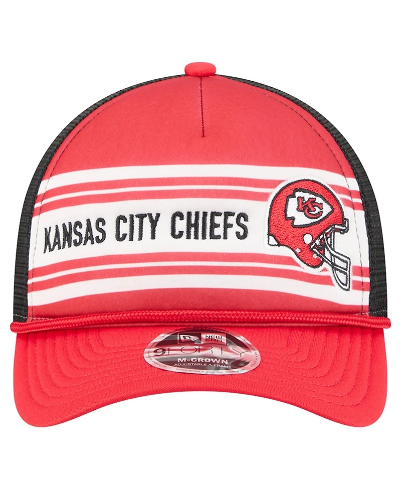 New Era Men's Red Kansas City Chiefs Linear A-Frame 9FORTY Adjustable Hat