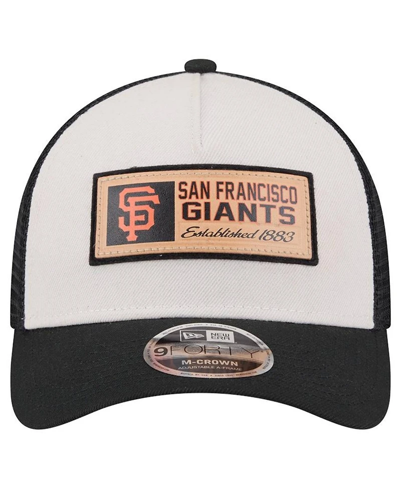 New Era Men's Stone/Black San Francisco Giants Text A-Frame Trucker 9FORTY Hat