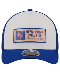 New Era Men's Stone/Royal New York Mets Text A-Frame Trucker 9FORTY Hat