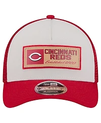 New Era Men's Stone/Red Cincinnati Reds Text A-Frame Trucker 9FORTY Hat