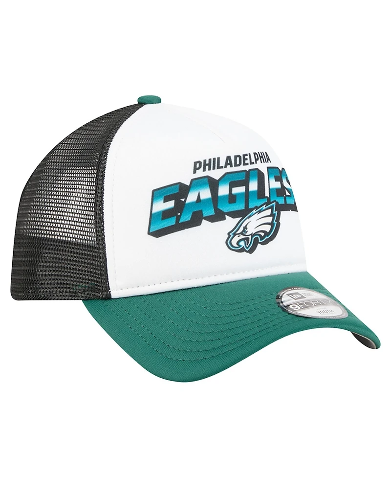 New Era Big Boys and Girls White/Green Philadelphia Eagles Streak 9FORTY A-Frame Adjustable Hat