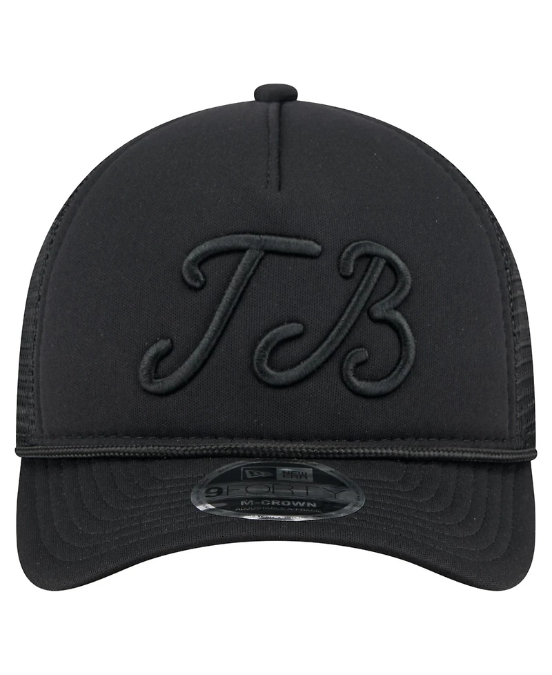 New Era Men's Black Tampa Bay Rays City Initial 9FORTY A-Frame M-Crown Adjustable Trucker Hat
