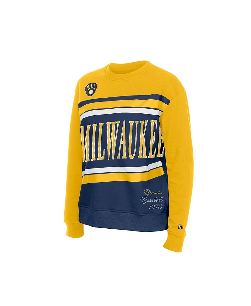 New Era Women's Milwaukee Brewers Crewneck Color Block Sweatshirt