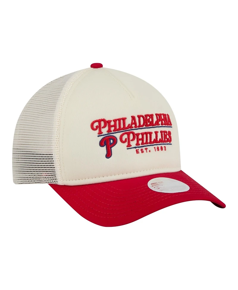 New Era Women's Light Beige/Red Philadelphia Phillies Retro 9FORTY M-Crown A-Frame Trucker Adjustable Hat
