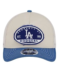 New Era Men's Light Beige/Royal Los Angeles Dodgers Frayed M-Crown A-Frame 9FORTY Trucker Adjustable Hat