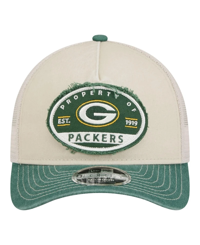 New Era Men's Natural Green Bay Packers Frayed M-Crown A-Frame 9FORTY Adjustable Hat