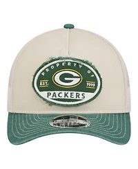New Era Men's Natural Green Bay Packers Frayed M-Crown A-Frame 9FORTY Adjustable Hat