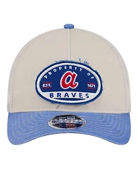 New Era Men's Light Beige/Royal Atlanta Braves Frayed M-Crown A-Frame 9FORTY Trucker Adjustable Hat
