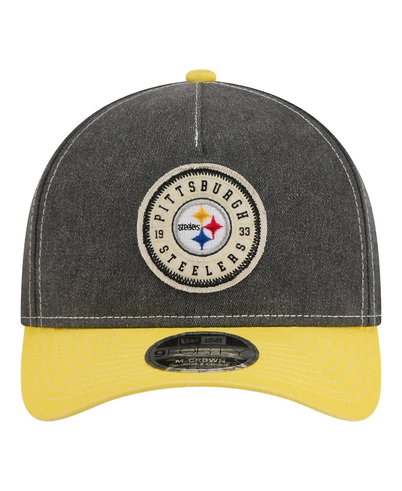 New Era Men's Black/Gold Pittsburgh Steelers 9FORTY Felt A-Frame Adjustable Hat