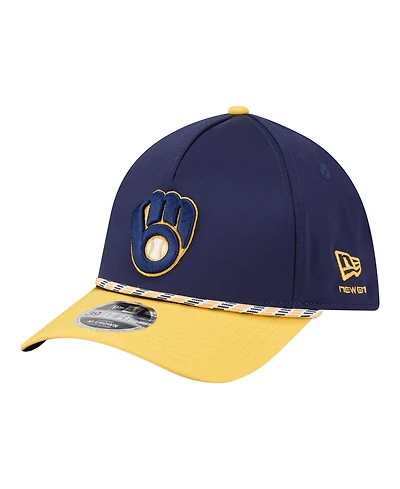 New Era Men's Navy/Gold Milwaukee Brewers Rope M-Crown A-Frame 39THIRTY Flex Hat