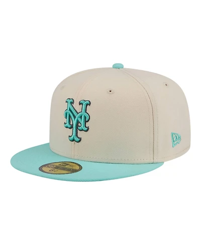 New Era Men's Light Beige/Turquoise York Mets Two-Tone Color Pack 59FIFTY Fitted Hat