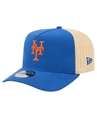 New Era Men's Royal/Natural New York Mets Grained 9FIFTY A-Frame Trucker Adjustable Hat