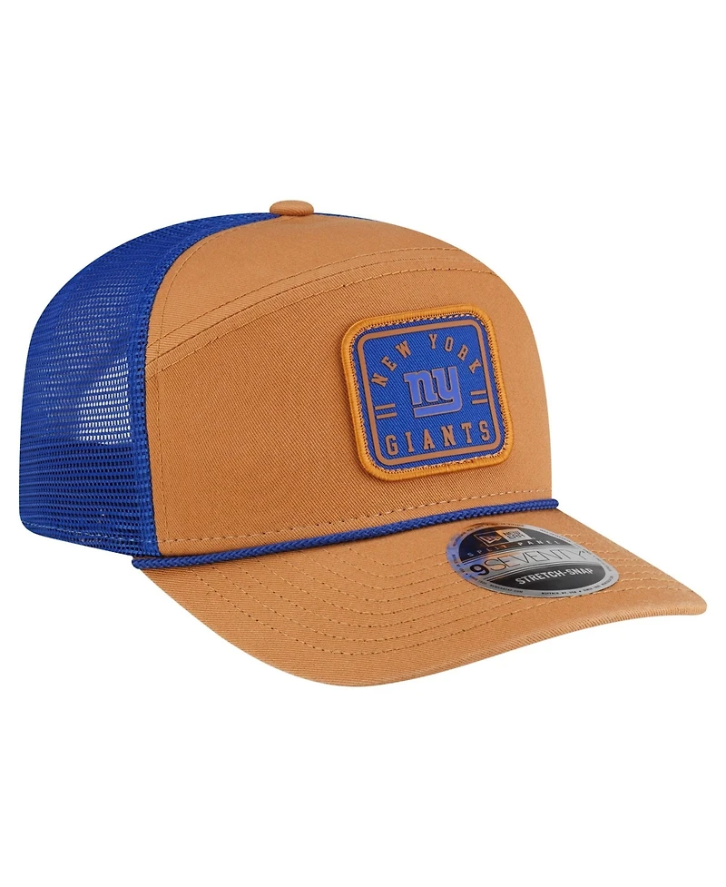 New Era Men's Brown/Royal New York Giants Team Patch Split Panel 9SEVENTY Adjustable Trucker Hat