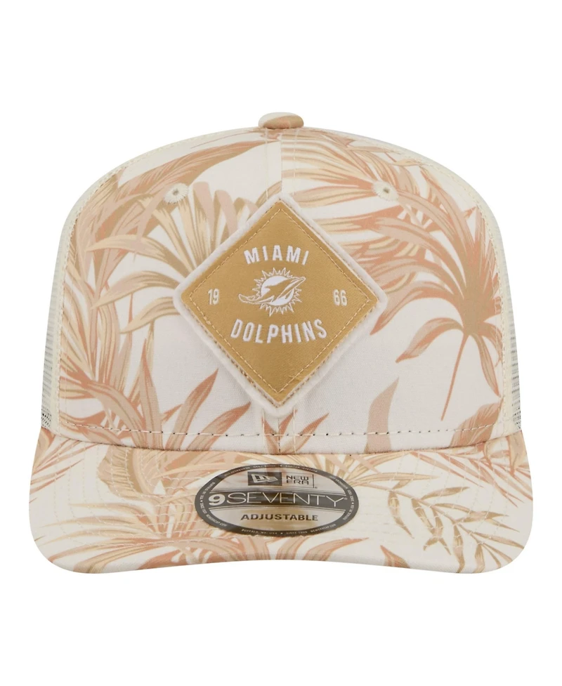 New Era Men's Tan Miami Dolphins Tonal Palm Coolera 9SEVENTY Adjustable Trucker Hat