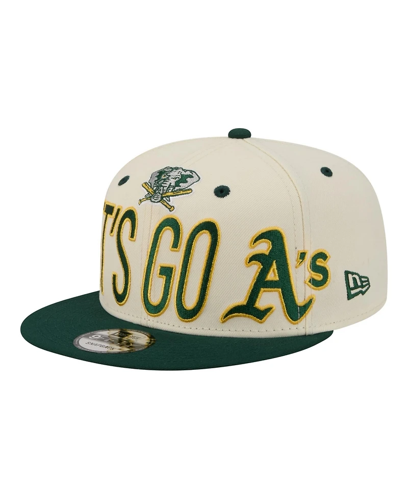 New Era Men's Cream Athletics Oversized Slogan 9FIFTY Snapback Hat