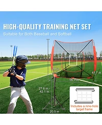 Sugift Baseball Softball Practice Net with Bow Frame Strike Zone Ball Batting Tee Carry Bag