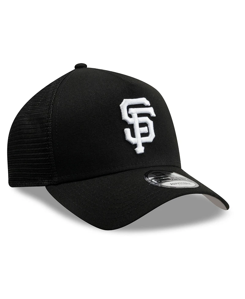 New Era Men's Black San Francisco Giants Side Script 9FORTY A-Frame Trucker Adjustable Hat