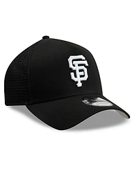 New Era Men's Black San Francisco Giants Side Script 9FORTY A-Frame Trucker Adjustable Hat