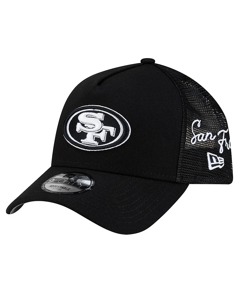 New Era Men's Black San Francisco 49ers City Script 9FORTY A-Frame Adjustable Hat