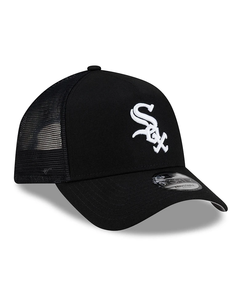 New Era Men's Black Chicago White Sox Side Script 9FORTY A-Frame Trucker Adjustable Hat