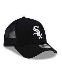 New Era Men's Black Chicago White Sox Side Script 9FORTY A-Frame Trucker Adjustable Hat