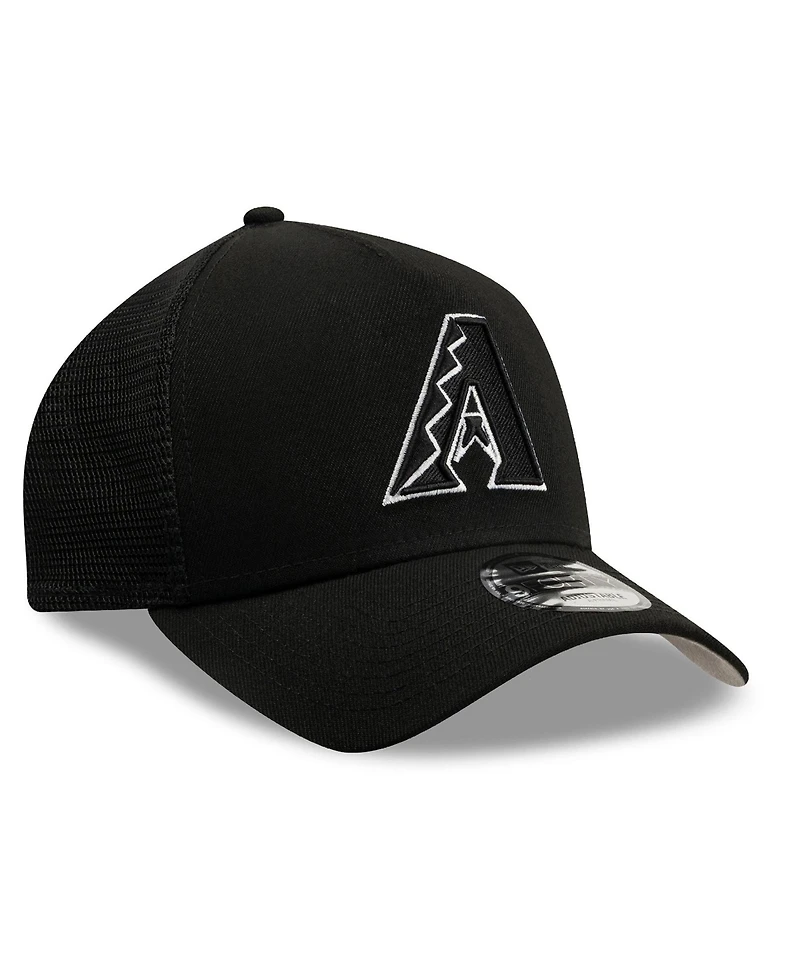 New Era Men's Black Arizona Diamondbacks Side Script 9FORTY A-Frame Trucker Adjustable Hat