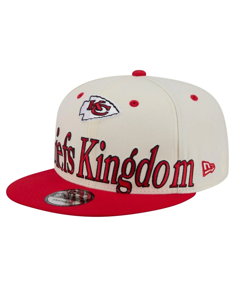 New Era Men's Cream Kansas City Chiefs Oversized Slogan 9FIFTY Snapback Hat