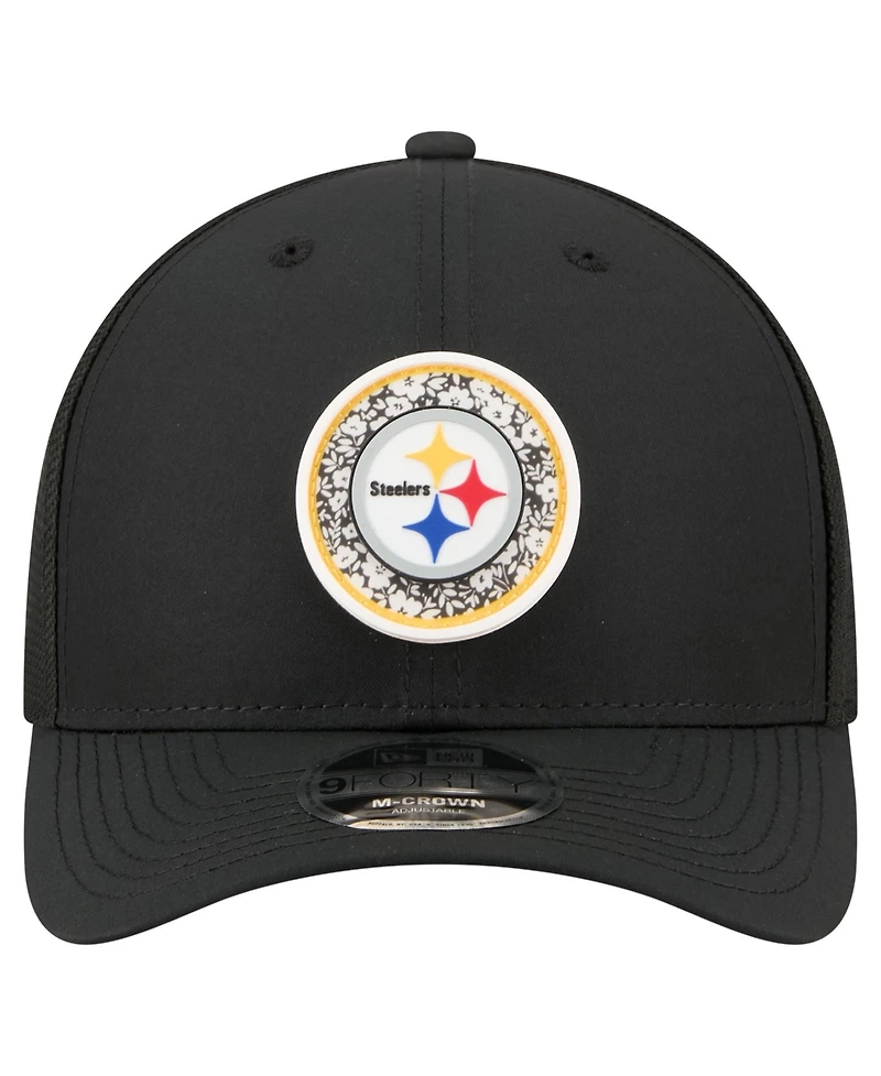 New Era Men's Black Pittsburgh Steelers Floral 9FORTY M-Crown Trucker Adjustable Hat