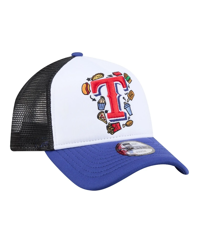 New Era Big Boys and Girls White/Royal Texas Rangers Food A-Frame 9FORTY Trucker Adjustable Hat