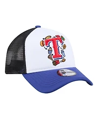 New Era Big Boys and Girls White/Royal Texas Rangers Food A-Frame 9FORTY Trucker Adjustable Hat