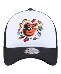 New Era Big Boys and Girls White/Black Baltimore Orioles Food A-Frame 9FORTY Trucker Adjustable Hat