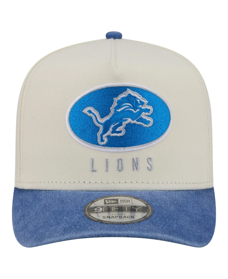 New Era Men's Cream/Blue Detroit Lions Washed A-Frame 9FIFTY Snapback Hat