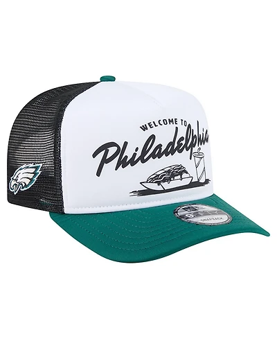 New Era Men's White/Midnight Green Philadelphia Eagles Foodie 9FIFTY A-Frame Trucker Snapback Hat