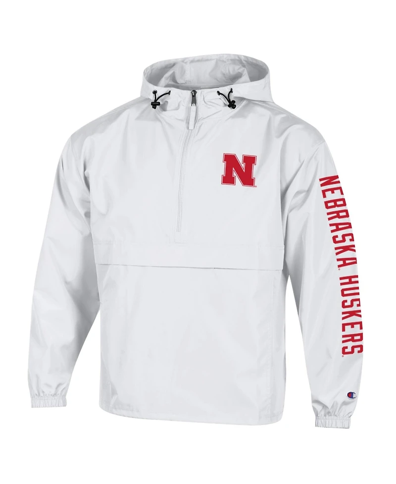Champion Men's White Nebraska Huskers Cloud Packable Half-Zip Hooded Jacket