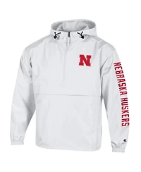 Champion Men's White Nebraska Huskers Cloud Packable Half-Zip Hooded Jacket