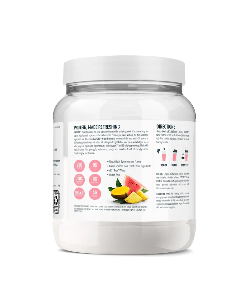 Isopure Clear Low Carb 100% Whey Protein Isolate Powder, Tropical Punch, 20g Protein, About 16 Servings
