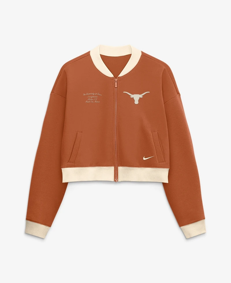 Nike Women's Texas Longhorns Academic Oversized Cropped Full-Zip Bomber Jacket